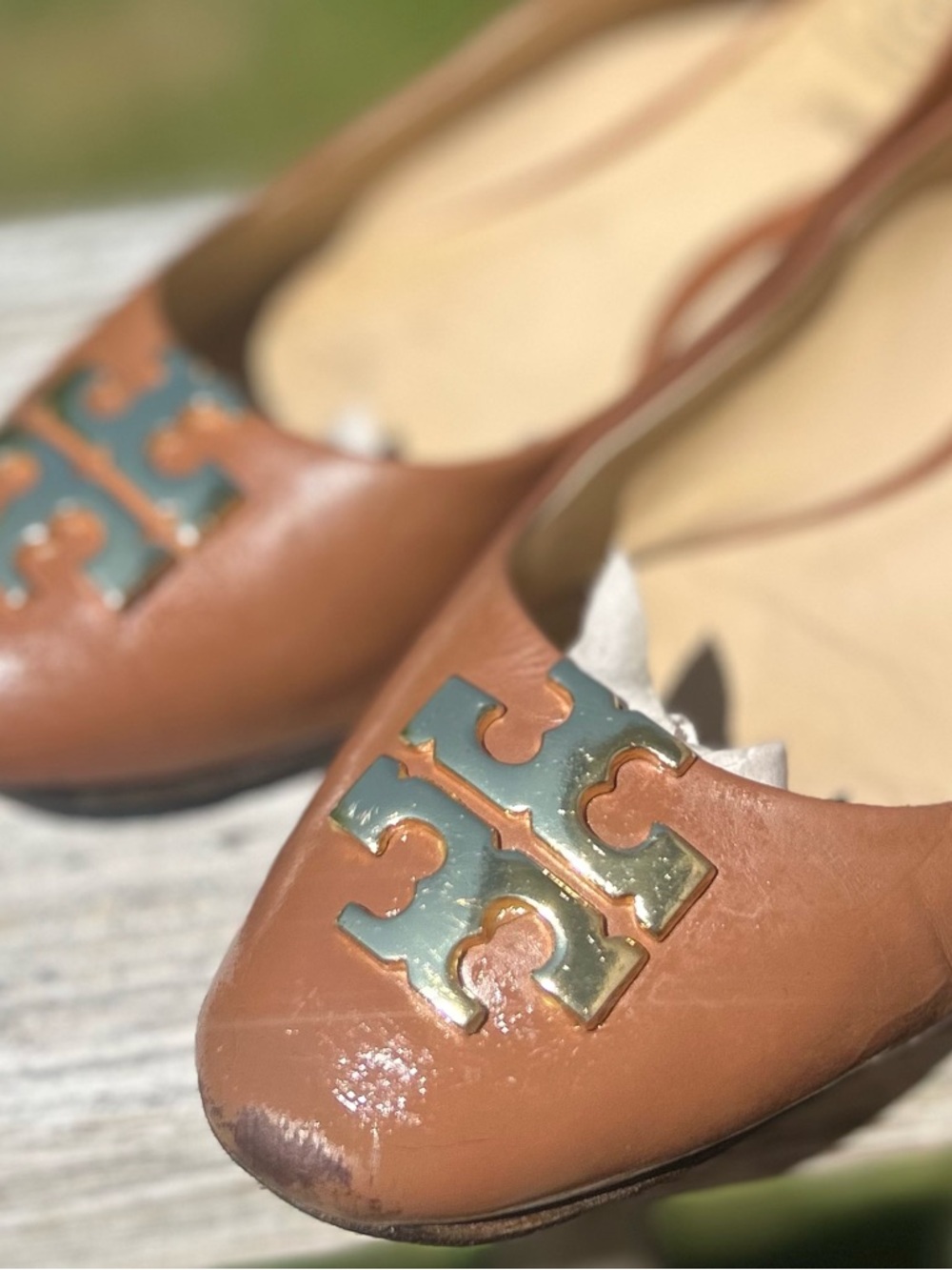 Tory Burch Raleigh Ballet Flats Leather Gold Logo‎ Slip On Size 7.5 - Picture 5 of 14